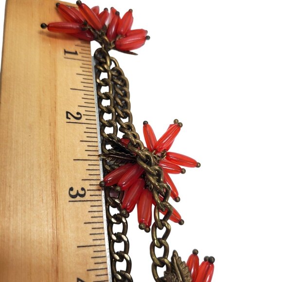 BabelBar Pink Coral Bead Cluster Tassel Necklace Gold Tone Chain Leaf 28"+3" - Picture 6 of 6